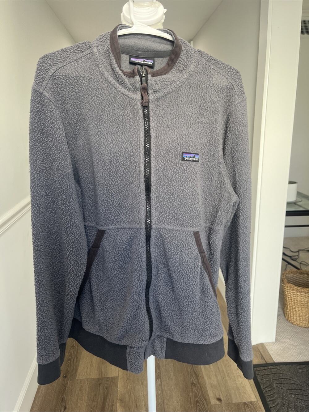 Vintage Patagonia Fleece Blue Grey Full Zip Jacket Men Medium FLAW